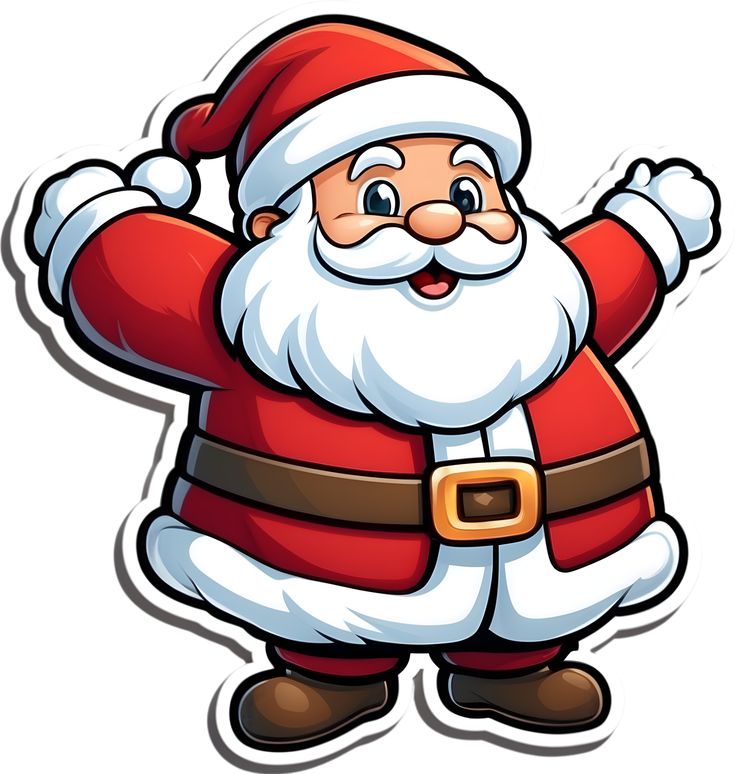 a cartoon santa clause standing with his arms in the air