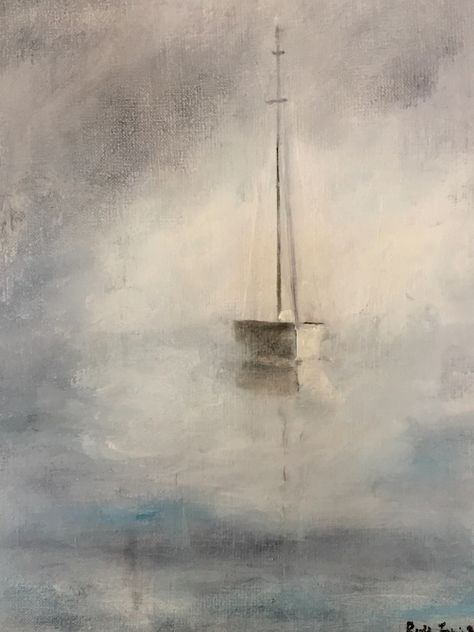 an oil painting of a boat in the ocean