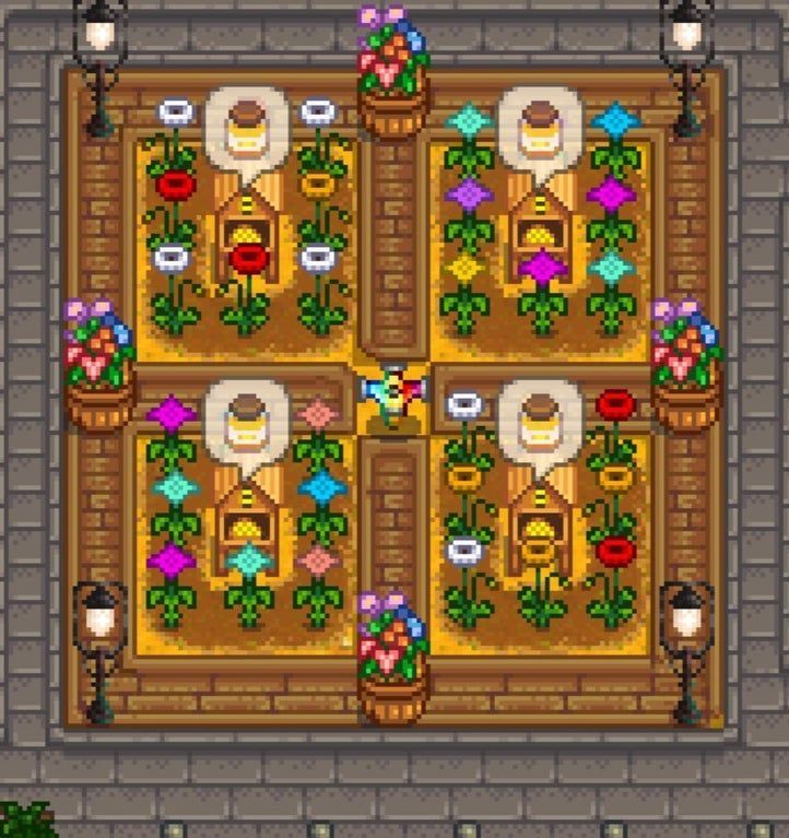 an old - school video game with flowers and plants on the wall, as well as a