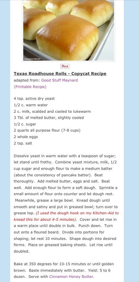 the recipe for texas roadhouse rolls is shown in this screenshoto image, and it