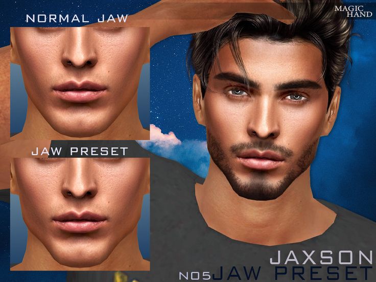 three different images of the same man's face, with no jaw preset and no jaw preset