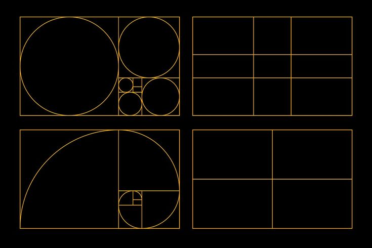 golden lines and circles are arranged in the shape of rectangles on a black background