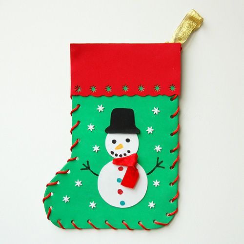 a christmas stocking with a snowman on it