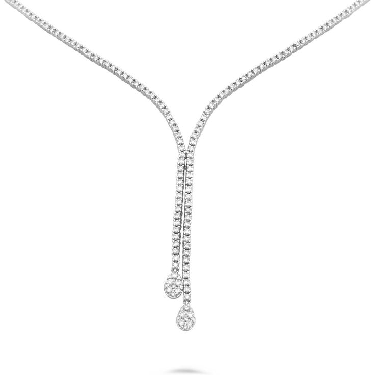 Roman & Jules 14K White Gold Diamond Bolo Tie Necklace - 2.81 Carat Total Diamond Weight Elegant Formal Diamond Necklace With Adjustable Chain, Classic Brilliant Cut Drop Necklace For Formal Occasions, Classic Formal Drop Necklace With Diamond Cut, Dazzling White Gold Necklace For Formal Events, Formal Bridal Necklace With 17 Jewels, Elegant Formal Tennis Necklace, Classic Formal Drop Necklace With Diamond Accents, Classic Drop Necklace For Anniversary, Classic Adjustable White Gold Necklace