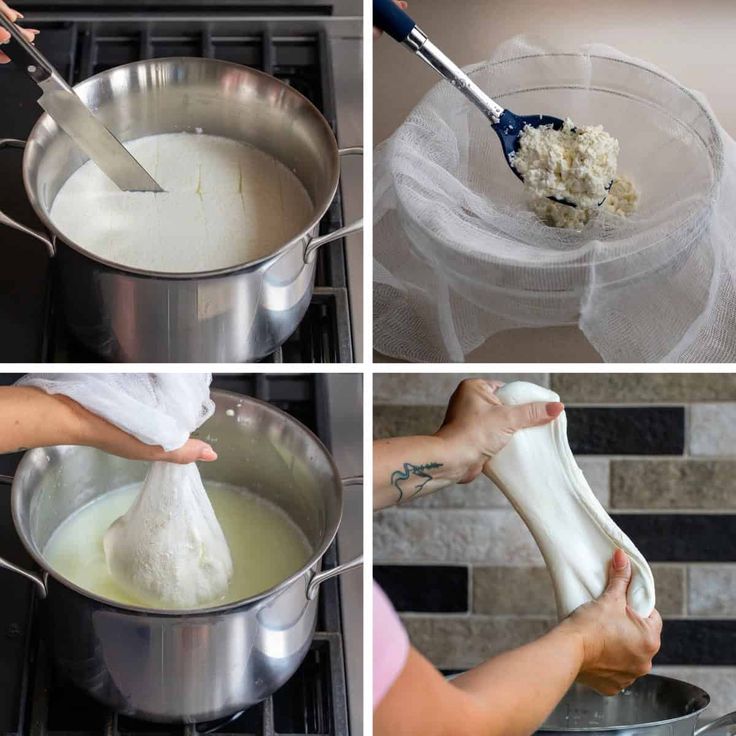 four pictures showing how to make rice in a pot