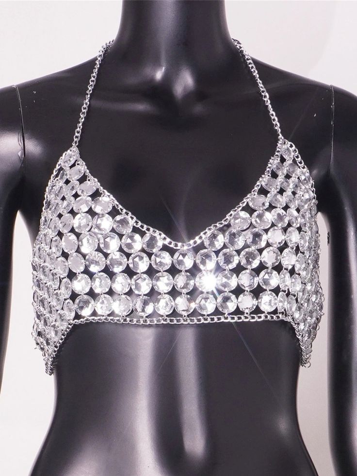 Rhinestone bra top Rhinestone Bra Top, Chain Tank Top, Rhinestone Crop Top, Festival Rave Outfit, Rhinestone Bra, Crop Top Women, Chain Top, Halter Tank, Top Cropped