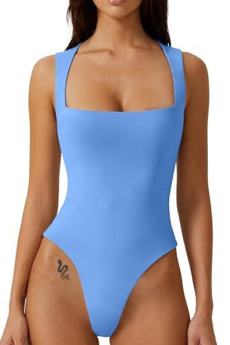 Figure Sculpting, Swimsuit For Body Type, High Cut Bodysuit, Blue Bodysuit, Body Suits, Flare Jumpsuit, Bodysuit Designs, Square Neck Bodysuit, Long Sleeve And Shorts