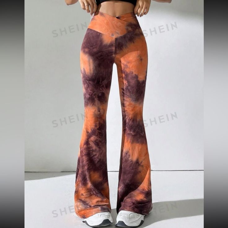 Shein Tie Dye Flare Yoga Pants Nwt Flare Yoga Pants, Boho Style Outfits, Tie Dye Leggings, Beauty Wellness, Walker Boots, Blush Makeup, Fit N Flare Dress, Orange Brown, Pants Color