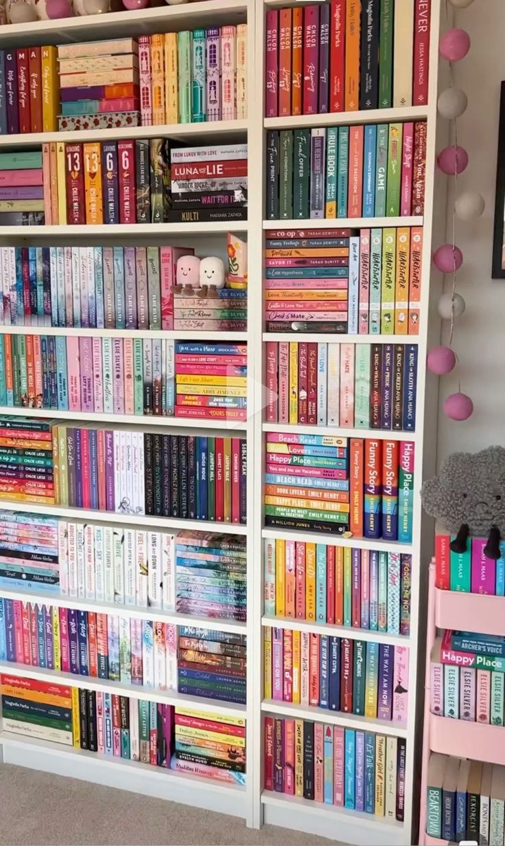 a bookshelf filled with lots of colorful books