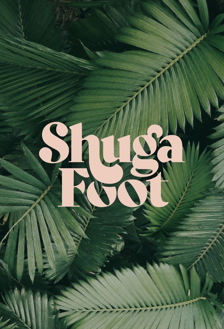 the words shuga foot are surrounded by green leaves