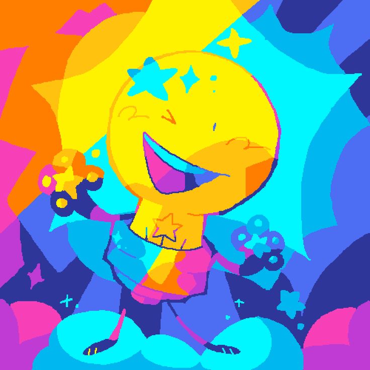 an image of a cartoon character with stars on his head and sun in the background