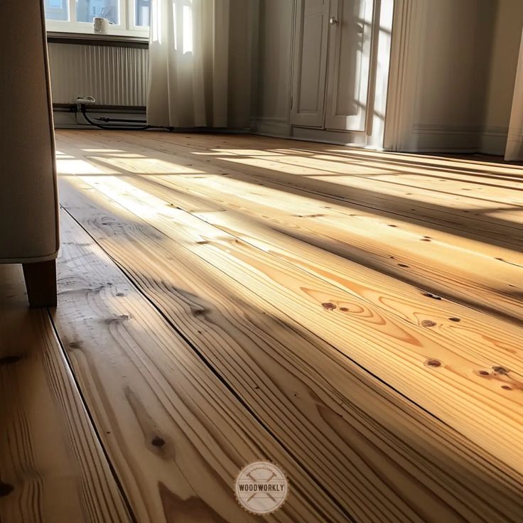 an empty room with wood flooring and sunlight coming through the window on the far wall