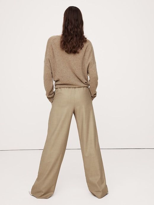 Wool Flannel Pull-On Wide-Leg Pant | Banana Republic Cashmere Wide-leg Work Pants, Wool Pants For Fall With Straight Leg, Relaxed Fit Wool Pants For Fall, Cashmere Trousers For Work, Winter Workwear Cashmere Bottoms, Fall Cashmere Wide-leg Bottoms, Cashmere Bottoms With Elastic Waistband For Fall, High-waisted Wool Pants For Fall, Fall High-waisted Wool Pants