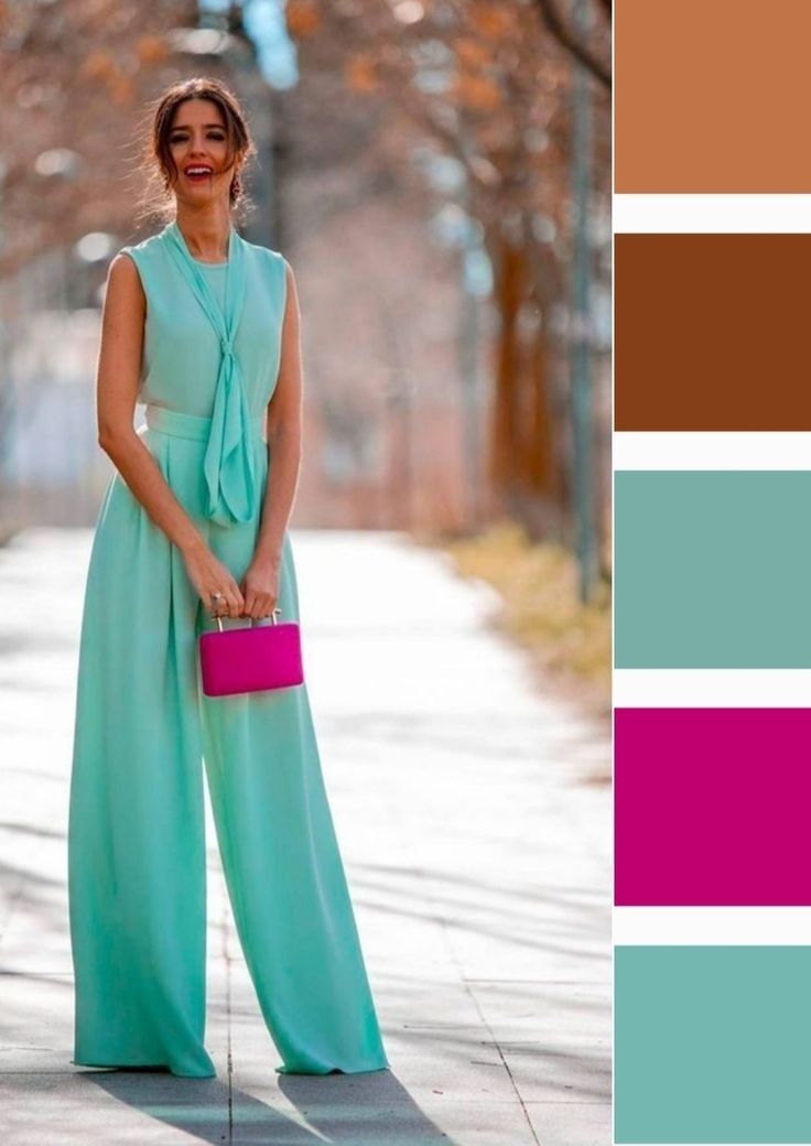 Tan Color Combinations Outfits, Turquoise Dress Casual, Turquoise Outfit Ideas, Turquoise Color Combinations, Aqua Outfit, Pleats Fashion, Turquoise Clothes, Soft Autumn Color Palette, Turquoise Color Palette