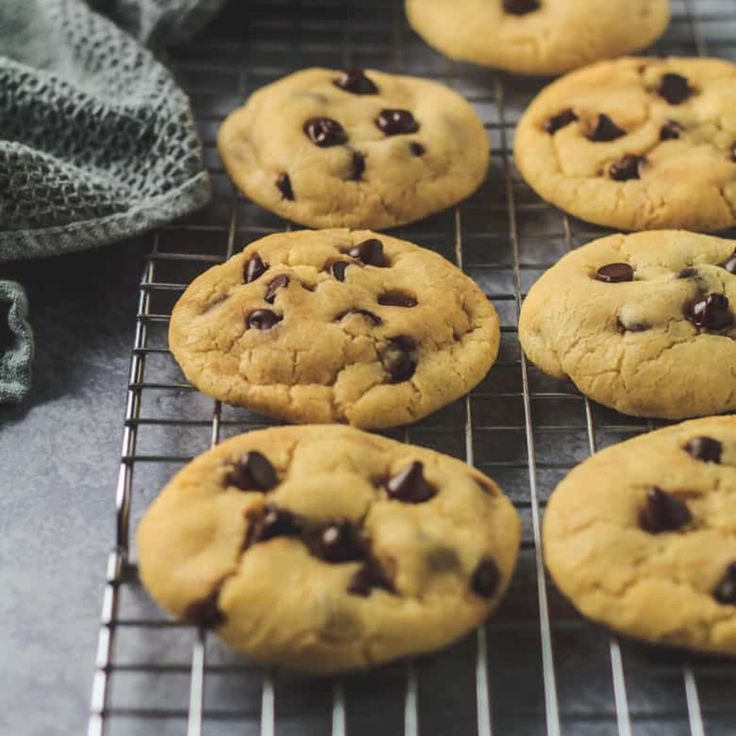 chocolate chip cookies cooling on a wire rack