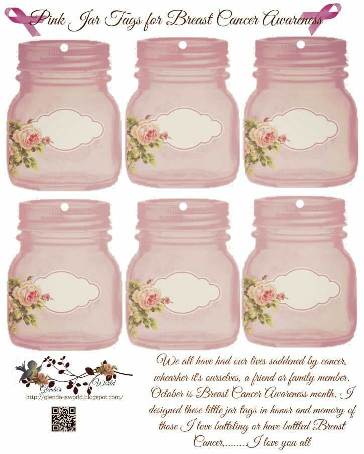 six pink mason jars with floral designs on the lids and labels for each jar,