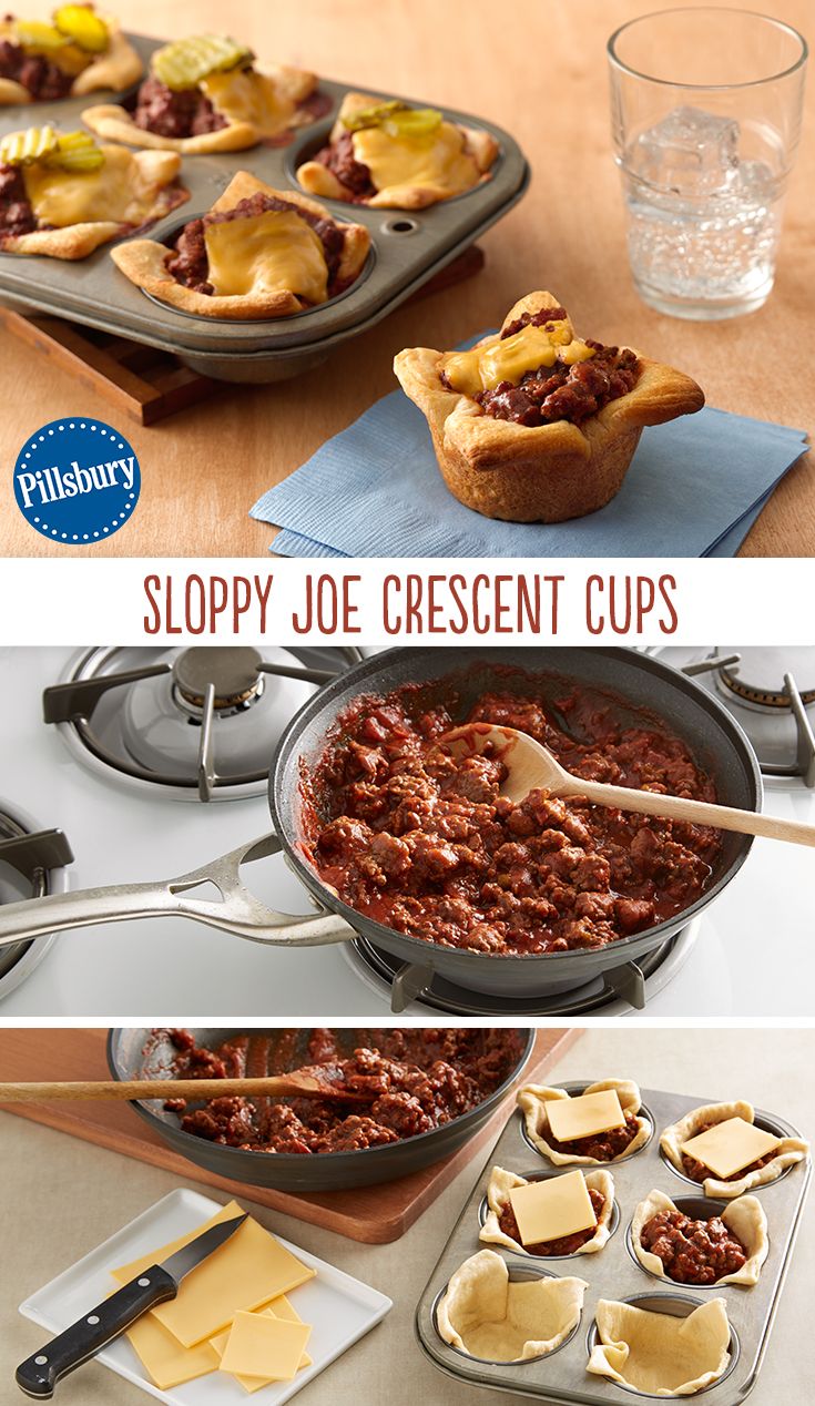 sloppy joe crescent cups are an easy appetizer to make for the holiday season