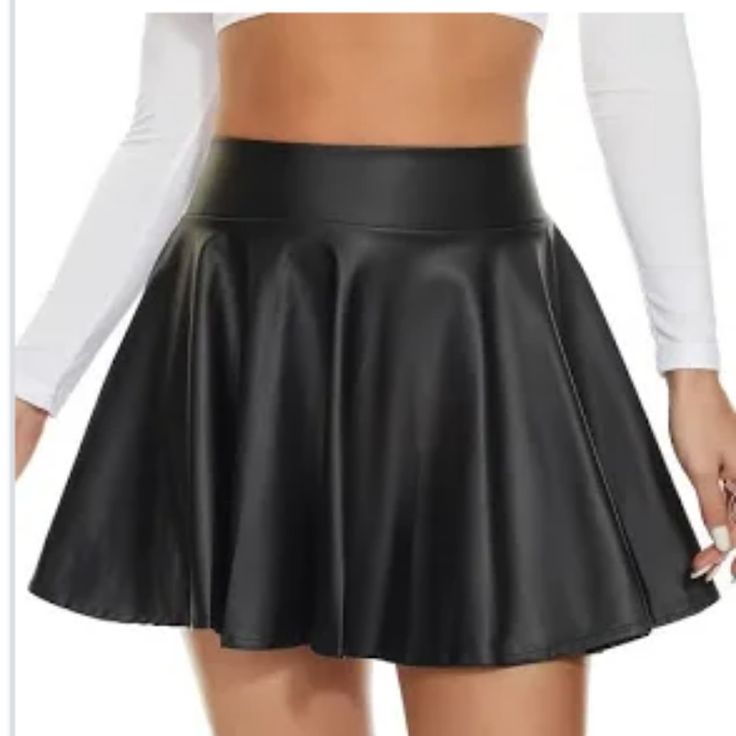 Description & Fit New Arrival Short Flared Skirt In Supple Faux Black Leather... High Waist, Silver External Zipper At Back, And A Flounced Flare... Trendy H&m Mini Skirt, H&m Black Mini Skirt For Party, Chic Fitted H&m Skirt, Chic H&m Short Skirt, Elegant Black H&m Mini Skirt, High Waist Mini Skirt By H&m, Chic Pleated Bottoms By H&m, Chic Pleated H&m Bottoms, Chic Mini Skirt By H&m