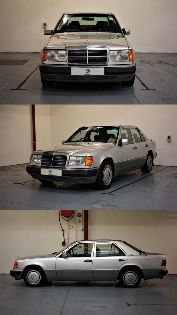 four different views of the same car parked in a garage