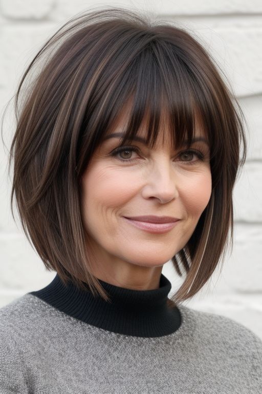 Choppy Short Bob With Bangs, Hair Color For 50+ Women, Short Length Hair With Layers And Bangs, Shoulder Length Bob Haircut With Bangs, Bubble Bob Haircut 2024, Hair For Over 50 Women, Haircuts For Women Over 50 With Bangs, Aline Bob With Bangs, Layered Short Hair With Bangs