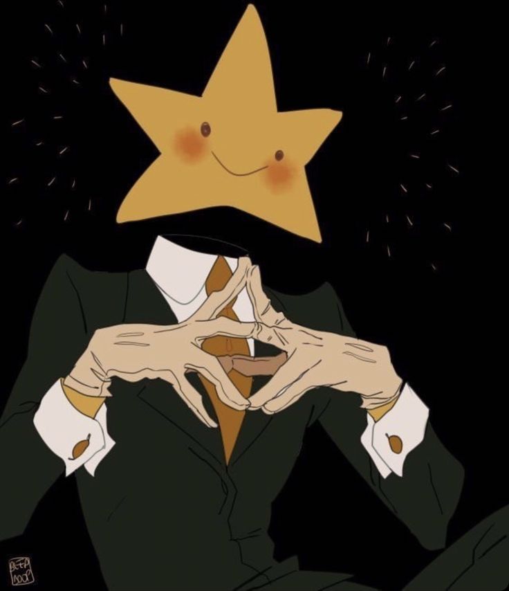 a person with a star on their head and one hand in front of his face