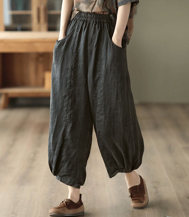 Gender: Women Item Type: Harem Pants Material: 100% Ramie Season: Summer Style: Casual, Loose Waist Type: Natural & Elastic Waist One Size Length: 84 cm/ 33.07 " Waist: 66- 100 cm/ 25.98- 39.37 " Hip: 122 cm/ 48.03 " Thigh: 80 cm/ 31.50 " Non-stretch Harem Pants With Tapered Leg And Elastic Waistband, Spring Wide Leg Bloomers With Elastic Waistband, Spring Casual Bloomers With Pockets, Casual Spring Bloomers With Pockets, Spring Bloomers With Elastic Waistband And Wide Leg, Baggy High-waist Harem Pants With Elastic Waistband, Spring Cotton Bloomers With Pockets, Casual Cotton Bloomers With Pockets, Casual Summer Bloomers With Pockets