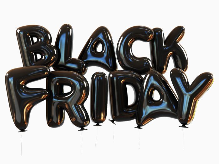 the words black friday are made out of balloon type helium balloons on a white background