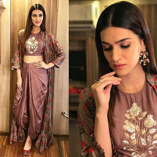 Kriti Sanon in Dhoti Dress | by M2M - Custom Design Service    #madetoorder #madetomeasure #m2m #kritisanon #bollywood #bollywoodactress #anarkali #USA #UK #Germany #Canada #FIJI #Malaysia #Australia #Worldwideshipping #dhotidress Diwali Outfits, Shrug For Dresses, Dhoti Pants, Indo Western Dress, Dress Indian Style, Indian Designer Outfits, Indian Attire, Manish, Indian Fashion Dresses