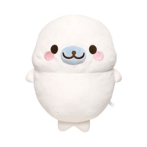 a white stuffed animal with pink cheeks and eyes