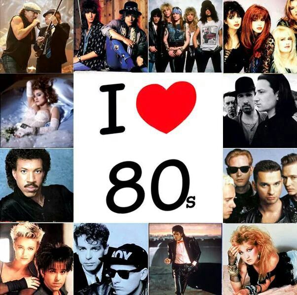 i love 80's collage with pictures of the band members and their names