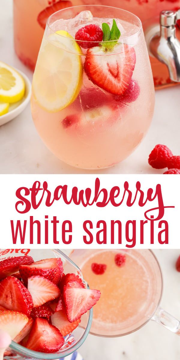 strawberry white sangria with lemon and mint garnish