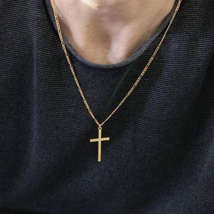 14k Gold Filled 3mm Figaro Chain Necklace With Cross Pendant. 20 Inches Stainless Steel, Gold High Quality Fast Shipping Mens Gold Cross Necklace, Gold Cross Chain For Men, Gold Cross Necklace Men, Men Cross Necklace, Cross Pendant For Men, Black Gemstone Necklace, Layered Cross Necklace, Cross Necklace For Men, Cross Pendent