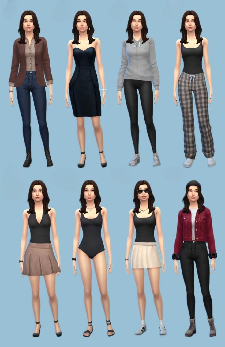 Sims 4 base game outfits, without cc. My ID is Yuna_licht. #ts4 #sims4 #thesims4 #sims4outfits #ts4outfits Sims Ideas People No Cc, Sims Ideas People, Sims 4 Base Game Outfits Ideas, Outfit Ideas Goth, Sims 4 Base Game, Sims Outfits, Sims 4 Cheats, Hot Weather Outfits, Sims 4 Family