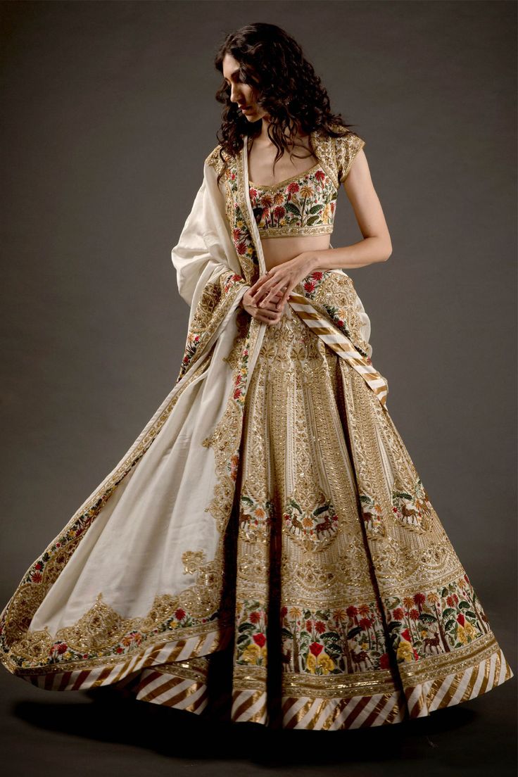 Editor's Note Chanderi Silk Lehenga With Resham Thread Embroidery And Hand Embroidery Work Paired With Chanderi Silk Embroidered Dupatta & Blouse Color: Ivory Fabric: Chanderi Silk Care... Ivory Wedding Lehenga, Chanderi Silk Lehenga, Hand Embroidery Work, Rohit Bal, Embroidered Lehenga, Embroidered Dupatta, Silk Lehenga, Thread Embroidery, Silk Dupatta