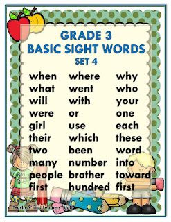 a poster with words and pictures on it that say, grade 3 basic sight words set 6