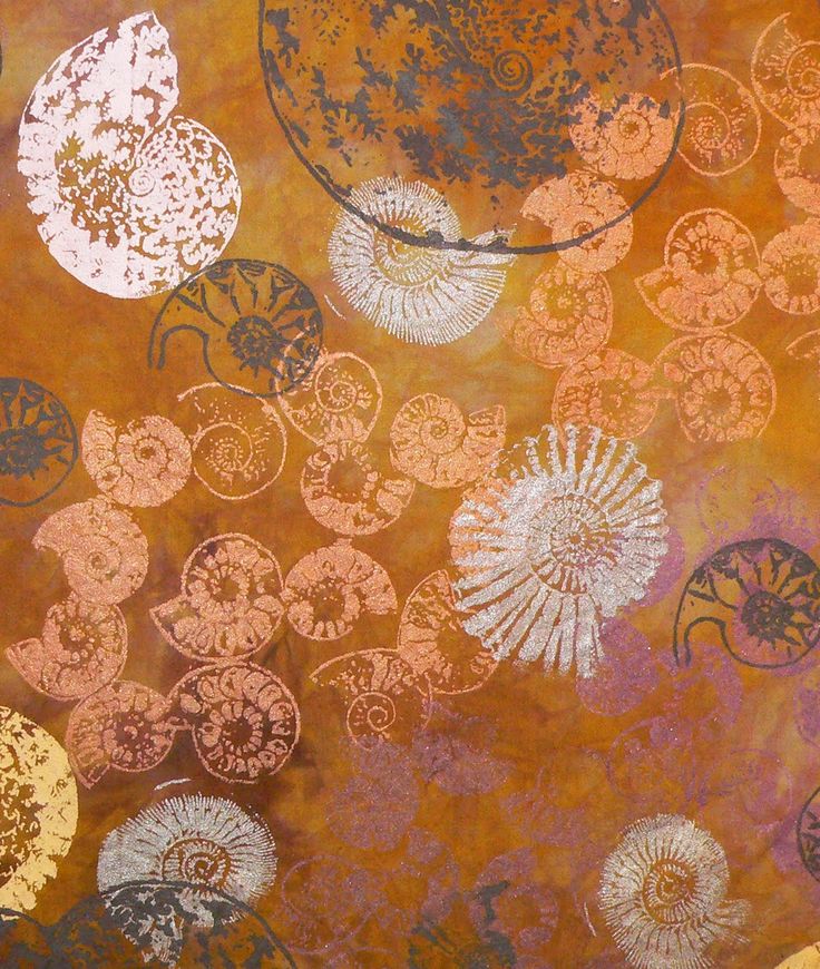 an abstract painting with circles and flowers on orange, pink, yellow and brown colors