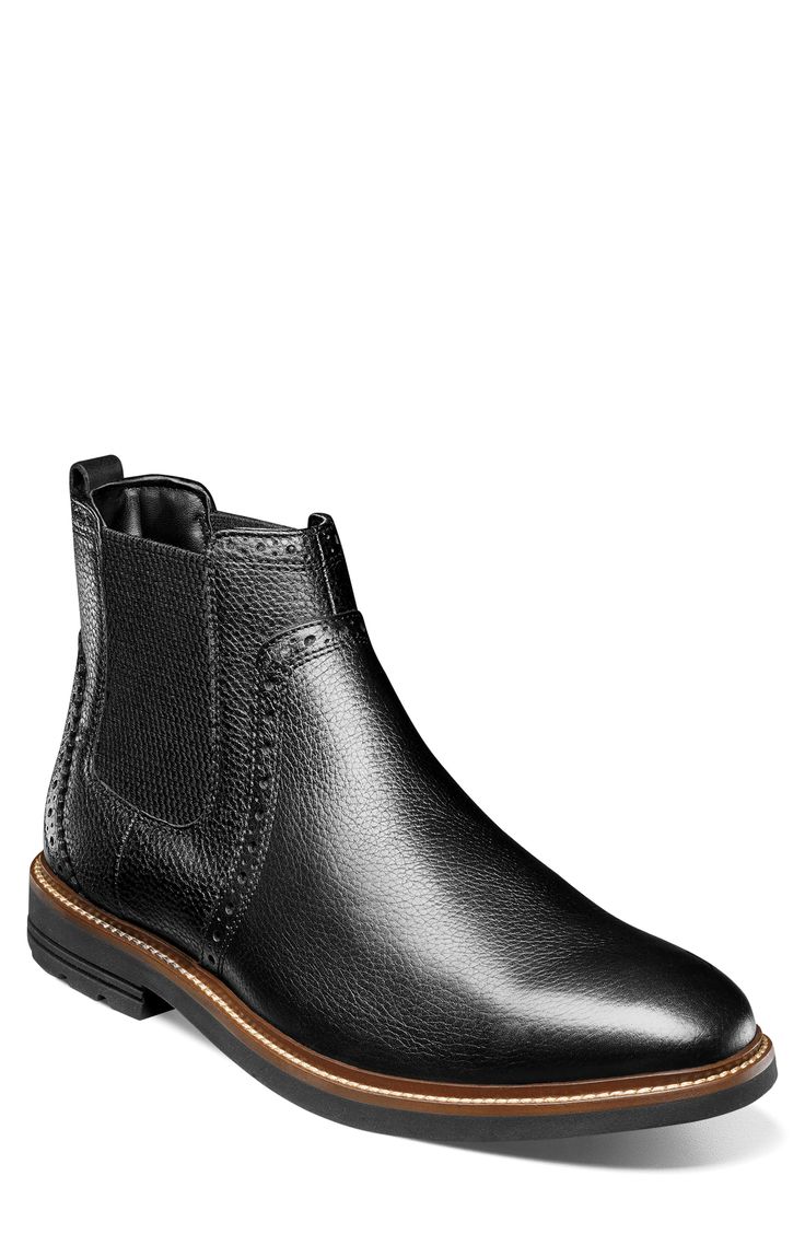 Equipped with a removable pressure-absorbing cushioned insole, this polished-leather Chelsea boot brings considerate comfort and style to your wardrobe. Leather upper/synthetic lining and sole Imported Classic Leather Chelsea Boots With Cushioned Footbed, Black Leather Waterproof Boots With Cushioned Footbed, Casual Leather Chelsea Boots With Textured Sole, Casual Leather Chelsea Boots With Moc Toe, Business Leather Boots With Cushioned Footbed, Leather Boots With Cushioned Footbed For Business, Casual Leather Chelsea Boots With Branded Insole, Classic Black Boots With Cushioned Footbed, Casual Black Boots With Leather Lining