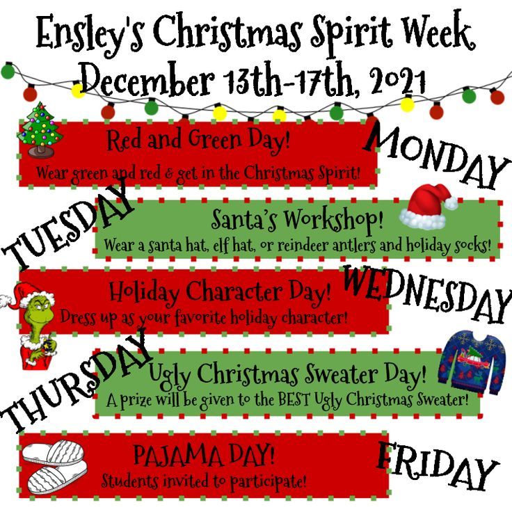 the flyer for christmas spirit week