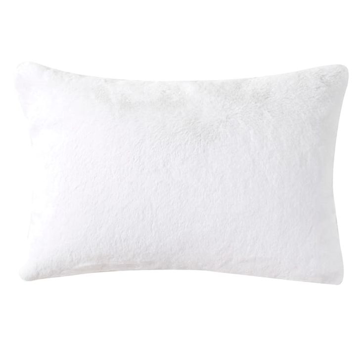 a white pillow with fluffy fur on the side and an extra long, square pillow