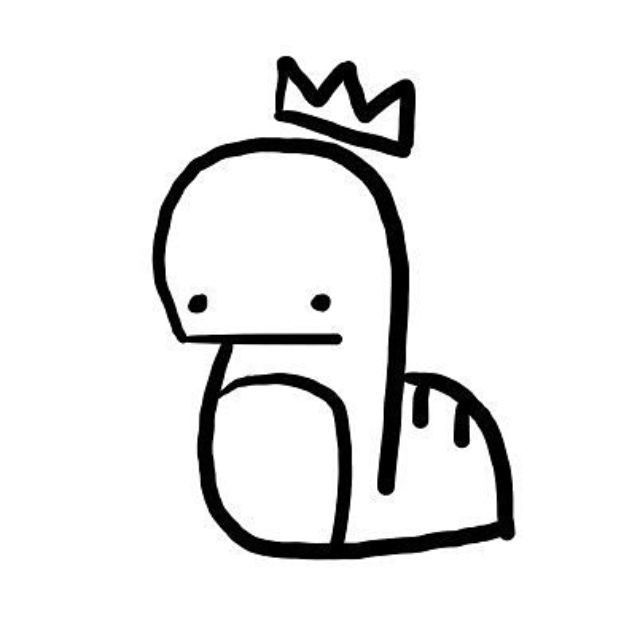 a black and white drawing of a cartoon character with a crown on top of his head