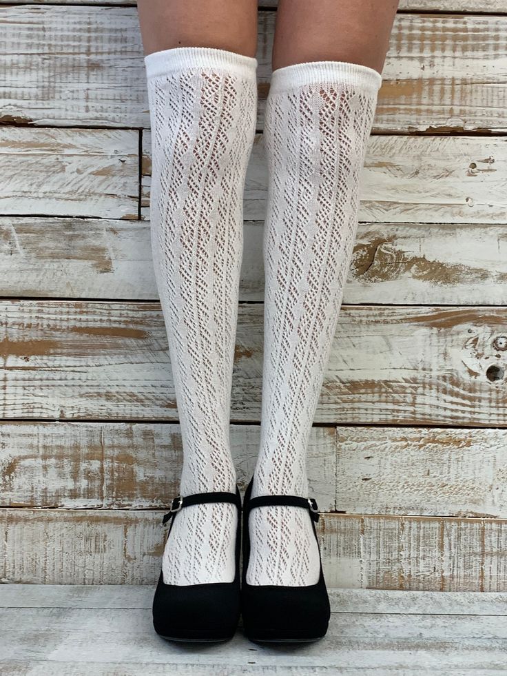 Dolls cream tall crochet knee socks for women cute baby doll style Our pretty cream crochet knee socks is super soft and stretchy. This girly socks looks great with baby doll dress, long peasant tops and just adorable peeking out from your favorite tall boots. Will stretch to 18" at top and calf area. Pretty sock will fit women's shoe size 6-10 100% super soft acrylic yarns * Catherine Cole ~ Atelier Inspired fashion since 1991 Couture socks and foot jewelry We ship quickly from North Carolina a Cute Knee Socks, Girly Socks, Boots Amazon, Lace Boot Socks, Pretty Socks, Crochet Socks, Socks For Women, Foot Jewelry, Knee Socks