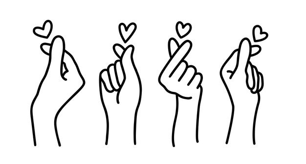 four hands holding hearts in the air with one hand pointing up to another, and the other