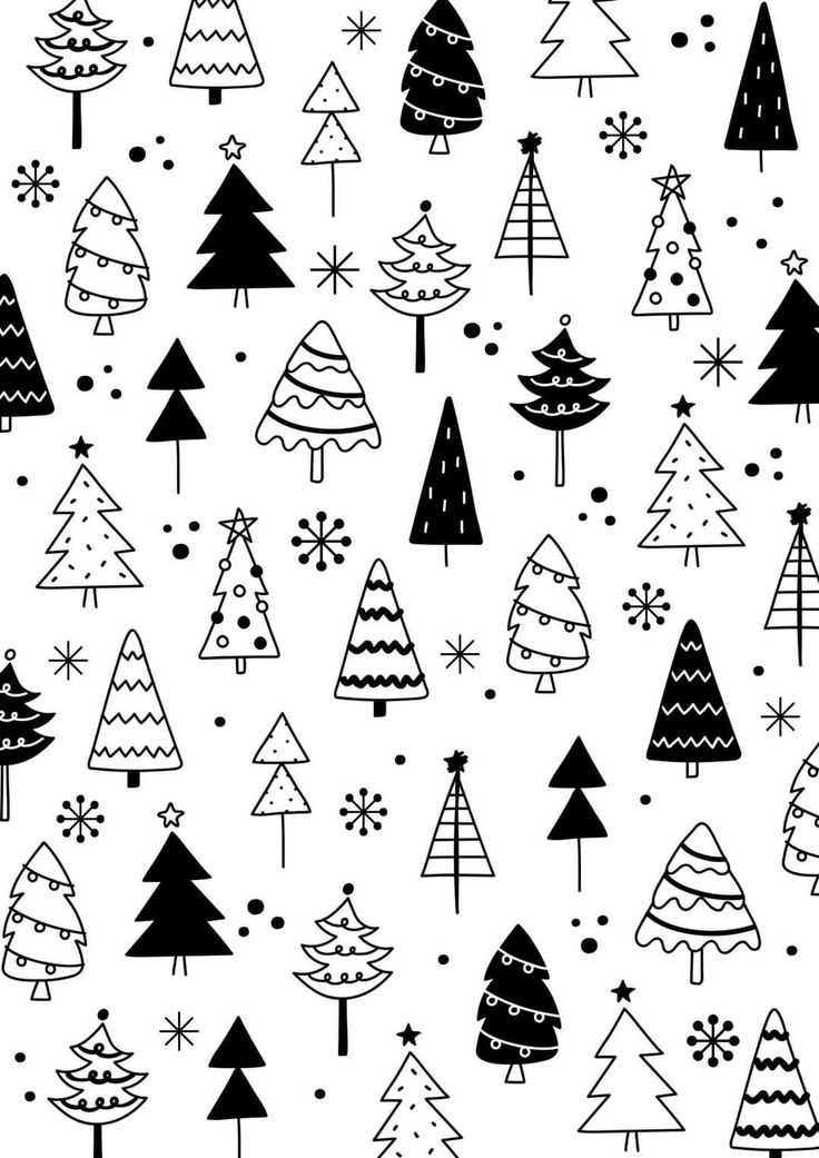 black and white christmas trees with snowflakes on the top, seamless background