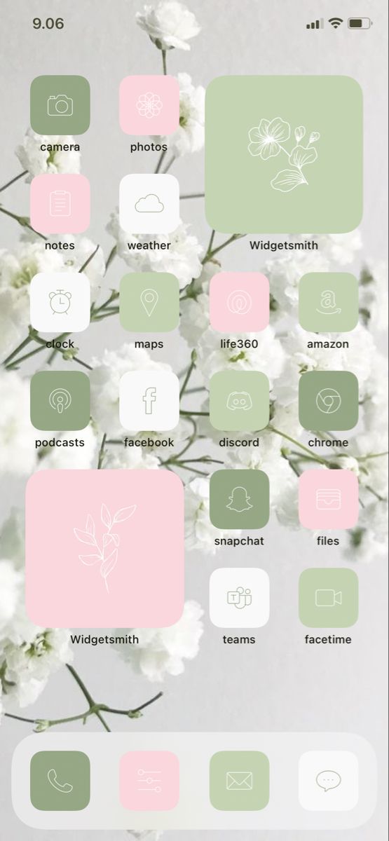 an iphone screen with flowers and icons on it