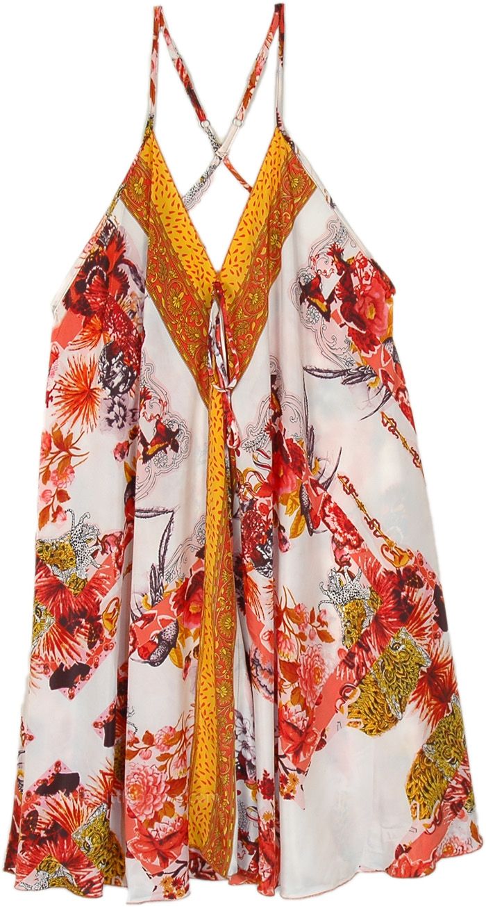 An effortless printed short-length halterneck style dress, sleeveless.  This style of dress is a free fall fit all the way to the hem, creating a flattering and feminine look. #tlb #Sleeveless #vacationclothing #beachwrap #Floral #Printed #SareeDresses #SilkDress #SareeSilkDress Floral Print Patterned Sleeveless Dress For Vacation, Floral Print Halter Neck Dress, Vacation Sleeveless Floral Print Dress, Printed Halter Neck Dress For Vacation, Floral Print Halter Neck Sundress For Beach, White Boho Print Mini Dress For Summer, White Printed Sundress For Beachwear, Patterned Printed Sleeveless Dress For Beach, Summer Printed Halter Dress For Vacation