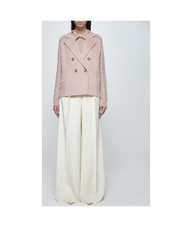 Max Mara Micio Wool And Cashmere Peacoat | italist Elegant Cable Knit Cashmere Outerwear, Elegant Beige Cable Knit Outerwear, Luxury Pink Wool Outerwear, Spring Cable Knit Outerwear For Work, Chic Cable Knit Workwear Outerwear, Beige Wool Cable Knit Outerwear, Beige Cable Knit Wool Outerwear, Chic Cable Knit Outerwear For Work, Long Sleeve Cable Knit Sweater Coat For Work