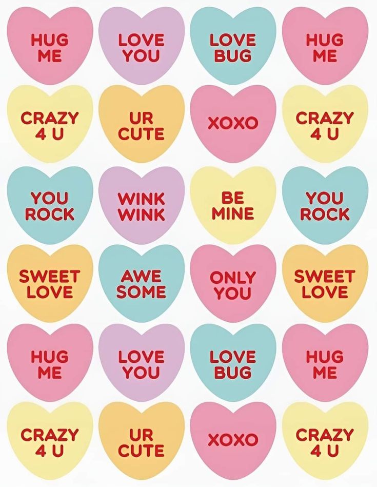 candy hearts with words that say i love you, crazy u and crazy u