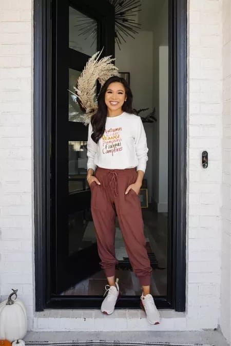 Casual fall outfit on sale for 50% off using code LOVEU. Love this fall sweatshirt and burnt orange joggers! Wearing size XXS in both pieces and they fit true to size. These joggers are going to be a staple in my closet! They fit so perfect, are buttery soft and come in four colors! #LTKstyletip #LTKshoecrush #LTKunder100 Orange Joggers Outfit, Athleisure Outfits Fall, Orange Joggers, Fall Athleisure, Fall Crewneck Sweatshirt, Nike React Infinity Run Flyknit, Nike React Infinity Run, Best Joggers, Casual Fall Outfit