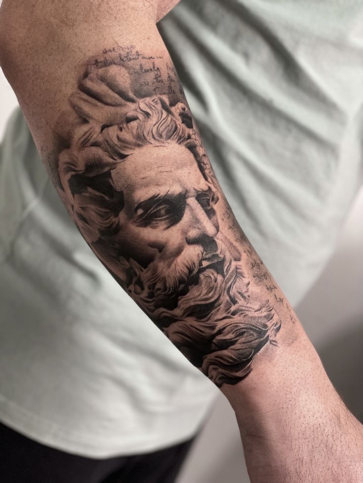 Zeus tattoo realistic Greek Mythology Forearm Tattoo, Greek God Tattoo, Zeus Tattoo, Greek Mythology Tattoos, God Tattoos, Leo Tattoos, Cloud Tattoo, Mythology Tattoos, Initial Tattoo