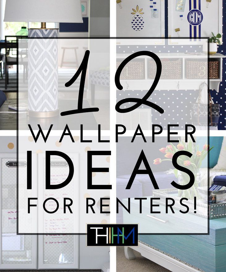 the words wallpaper ideas for renters are in black and white with blue accents